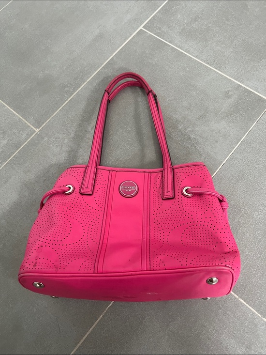Coach Handbags - Coach Hot Pink Perforated Leather Shoulder Tote